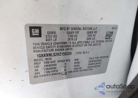 2017 GMC Acadia Slt-2 from USA, damaged, VIN 1GKKNNLS2HZ158226